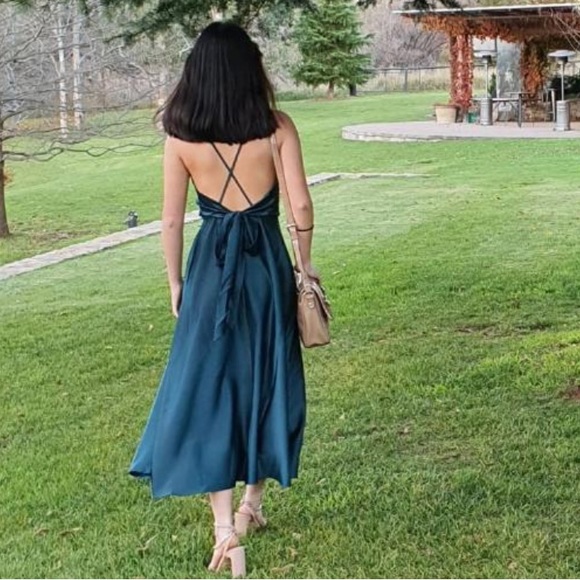 NWOT black silky a-line midi dress - Picture 2 of 2